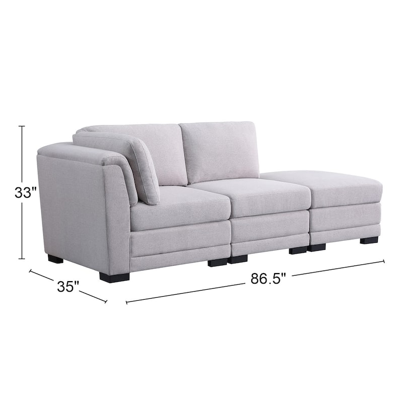 Upholstered Reversible Modular Sofa with Ottoman in Light Gray