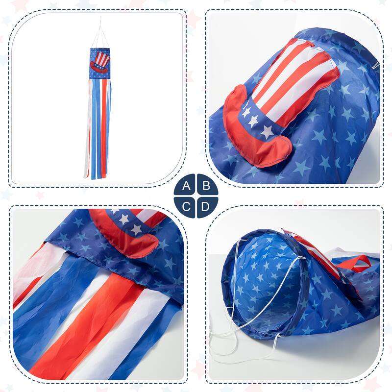 Glitzhome 44"H Set of 2 Patriotic Americana Hat & Firecracker Windsocks