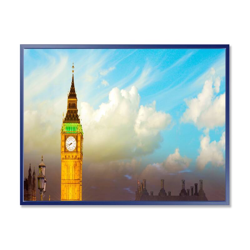 Designart "Big Ben UK from Westminster Bridge" Large Cityscape Photo Framed Canvas Print