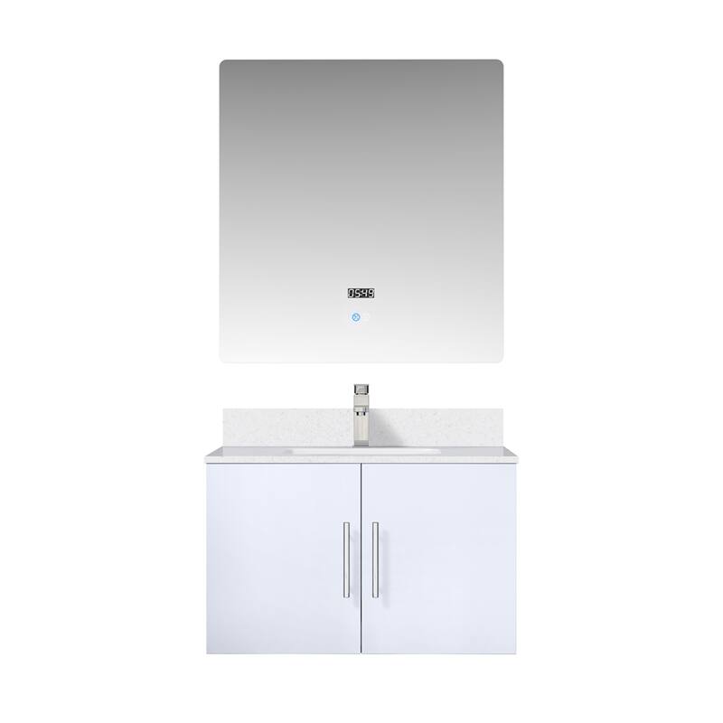 Geneva 30 in. W x 22 in. D Dark Grey Bath Vanity, White Quartz Top, Faucet Set, and 30 in. LED Mirror