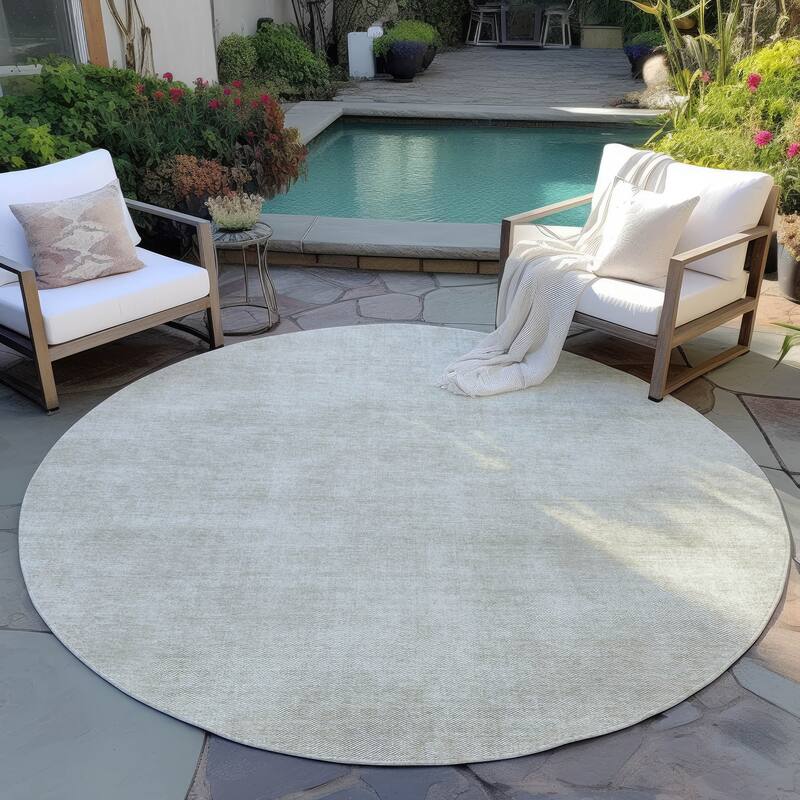 Machine Washable Indoor/ Outdoor Simple Solid Chantille Rug - Beige - 8' x 8'