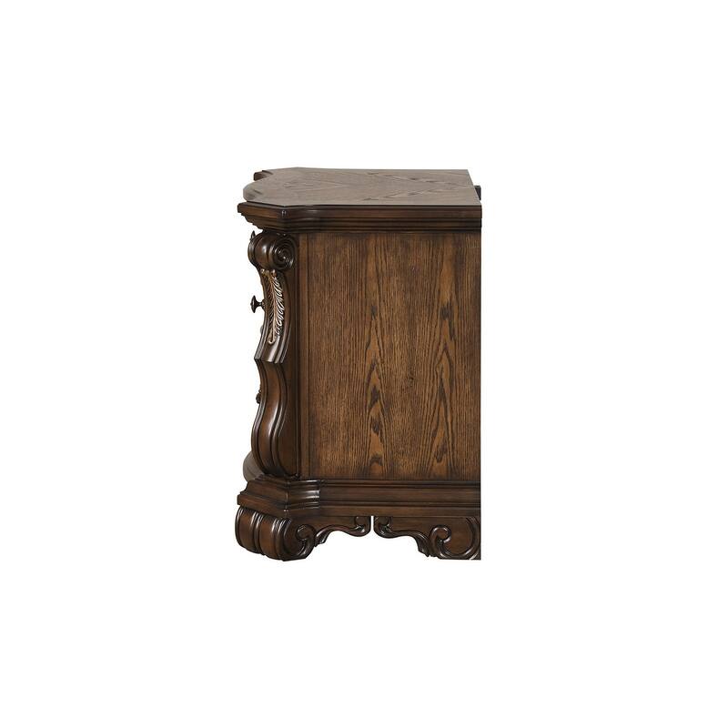 Traditional Nightstand with USB Port - Dark Brown Finish & Extended Corbels