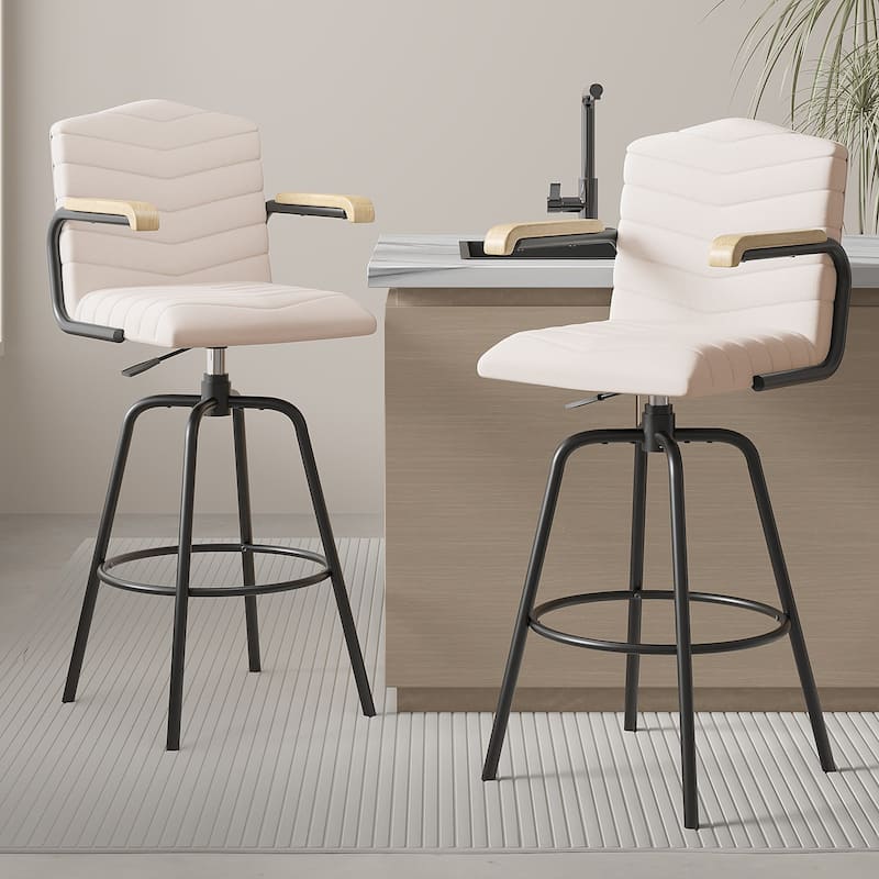 Javlergo Bar Height Bar Chairs Upholstered Bar Stools with Back and Arms Tall Kitchen Island Seating for Home/Commercial Use - Set of 2 - Beige