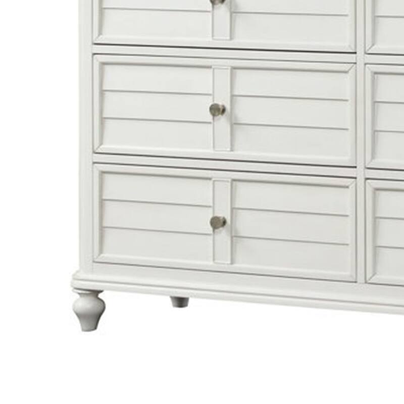 Kyna Wide Dresser, 6 Drawers, Classic Antique White Solid Wood