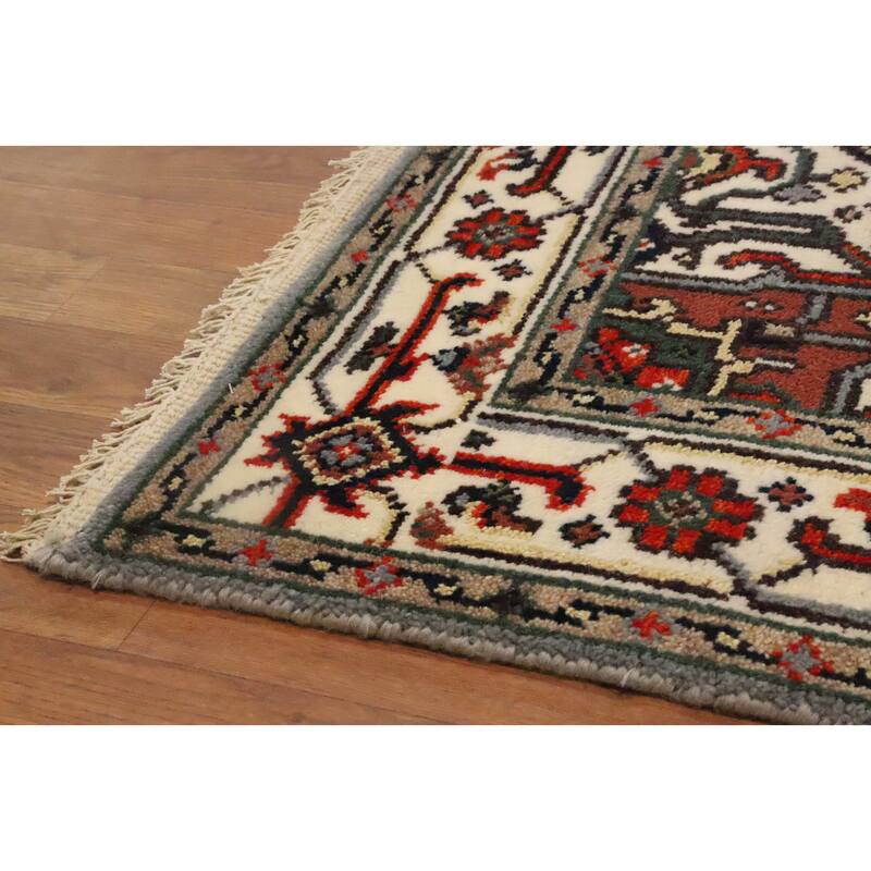Hand Knotted Oriental 100% Wool Carpet Traditional Medallion Greys & Charcoal Heriz (serapi) Area Rug - 6' 1'' X 4' 1''