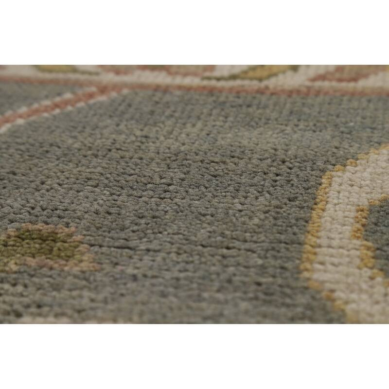 All-Over Gray Green Oushak Indian Large Rug Hand-Knotted Wool Carpet - 11'8" x 17'5"