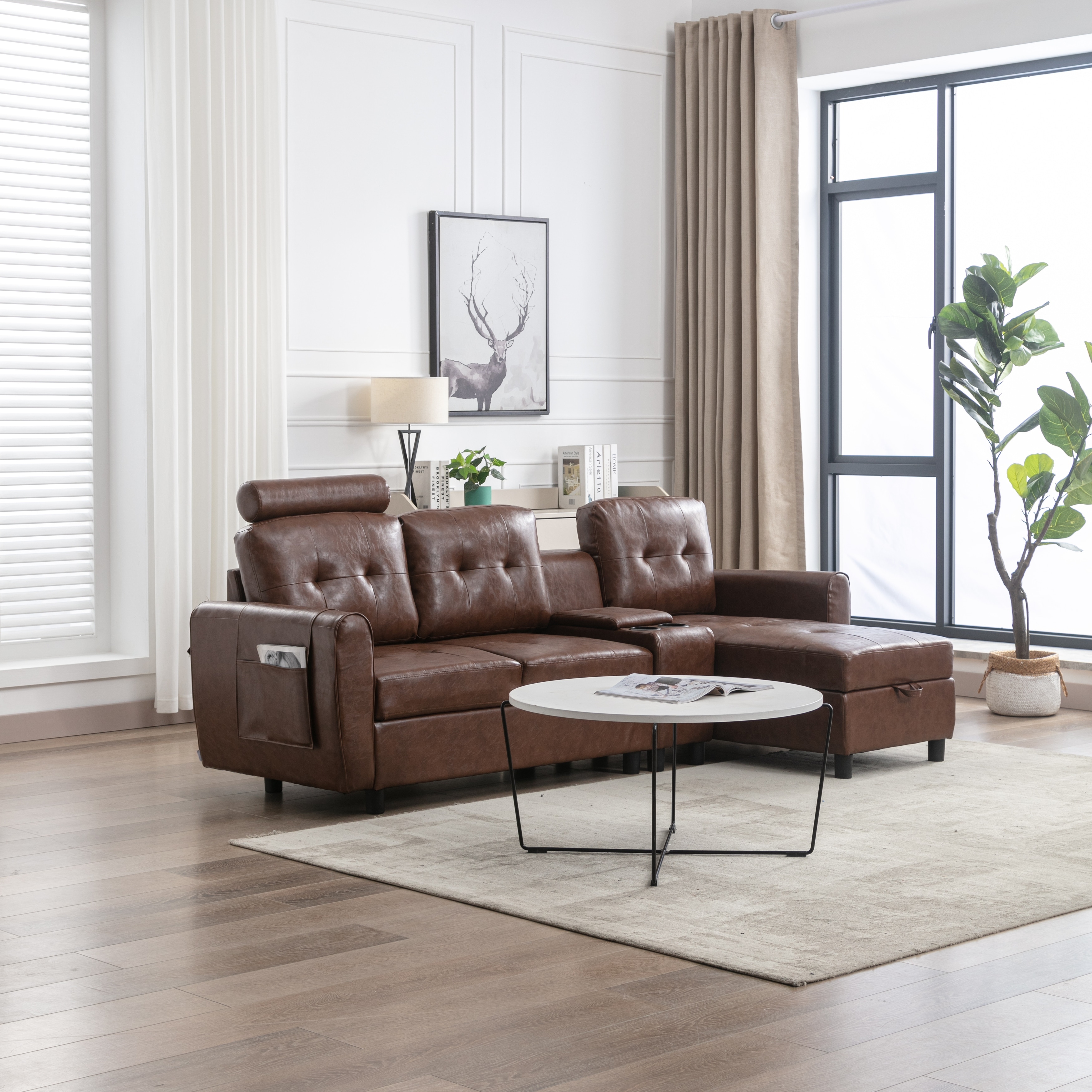 Leather couch 2025 with cup holders
