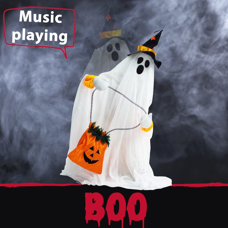 Haunted Hill Farm 35 In. Groundbreaker Animatronic Ghost, Indoor/Outdoor Halloween Decoration, Flashing Red Face, Battery