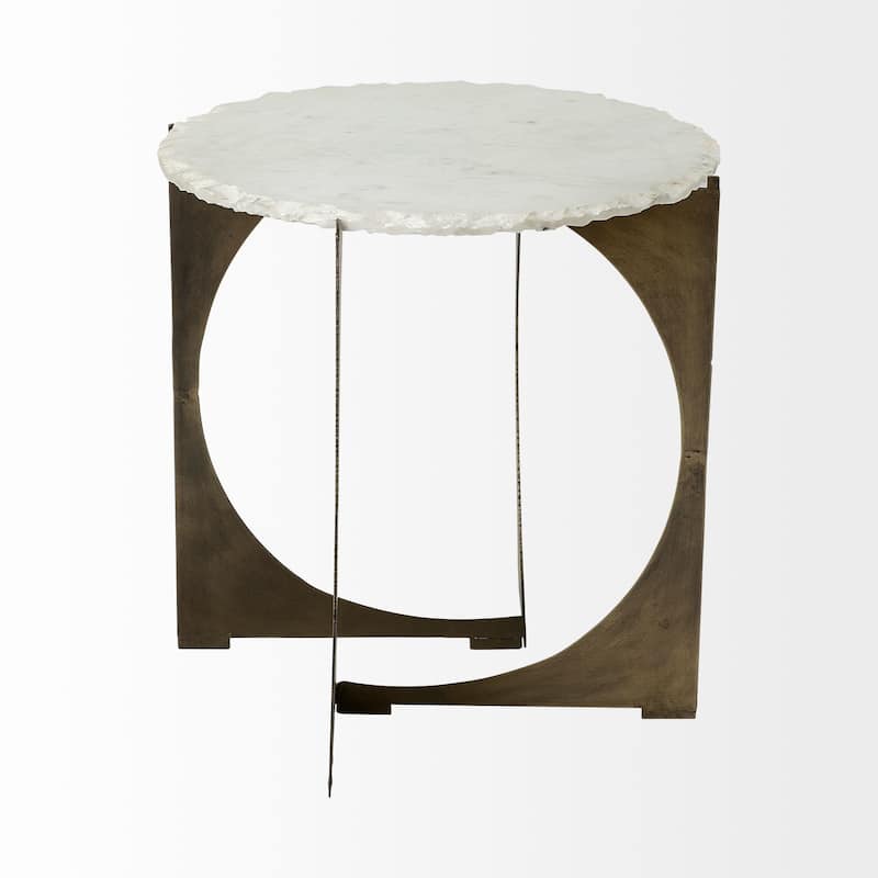 Reinhold II White Live-Edge Marble Top w/ Gold Metal Base Side/End Table - 20"L x 20"W x 21"H