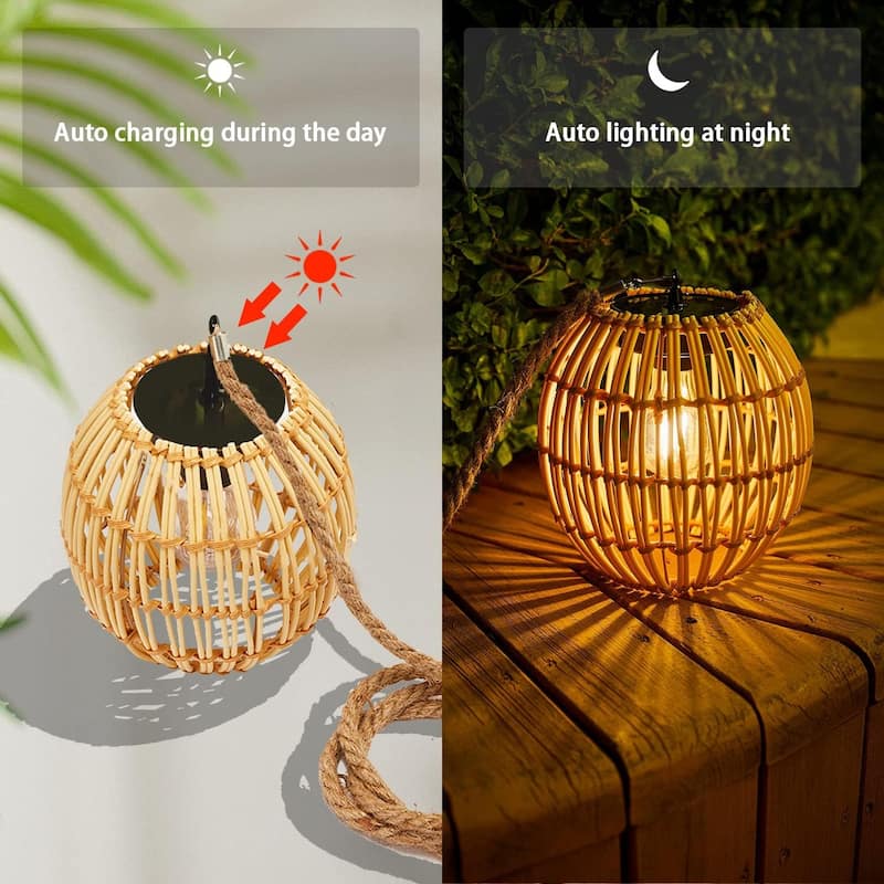 Waterproof solar lantern multicolor hanging light rattan patio light
