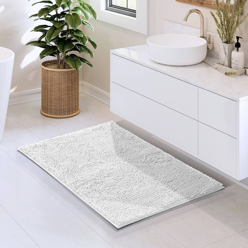 Empyrean Non-Slip Super Plush Chenille Bathroom Rugs - Medium - Off-White