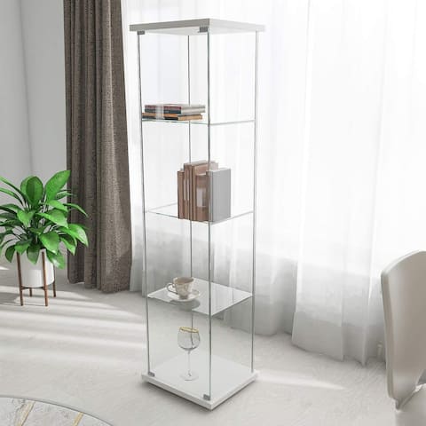 4-Tier Glass Display Cabinet Floor Standing Curio Bookshelf