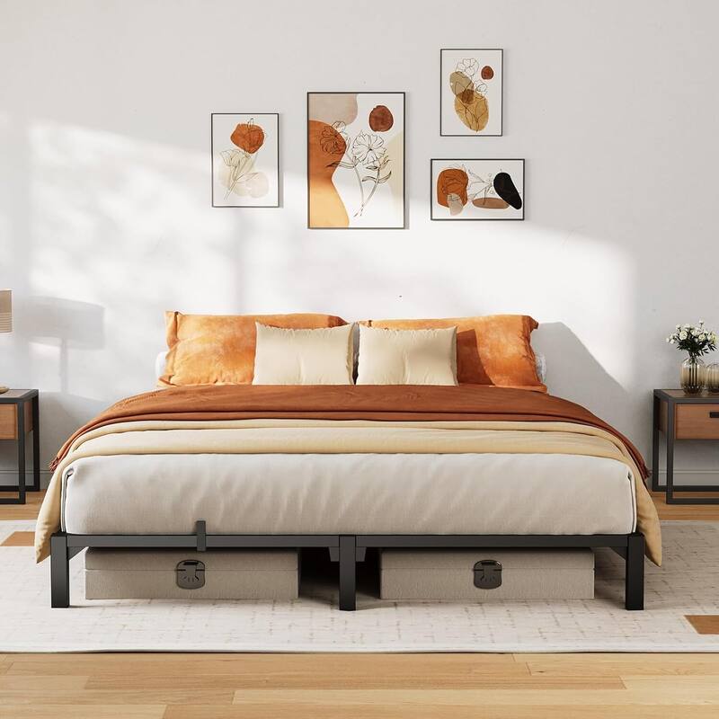 8 Inch Metal Platform Bed Frame Easy Assembly Bed Base for Bedroom and Home Use - Queen