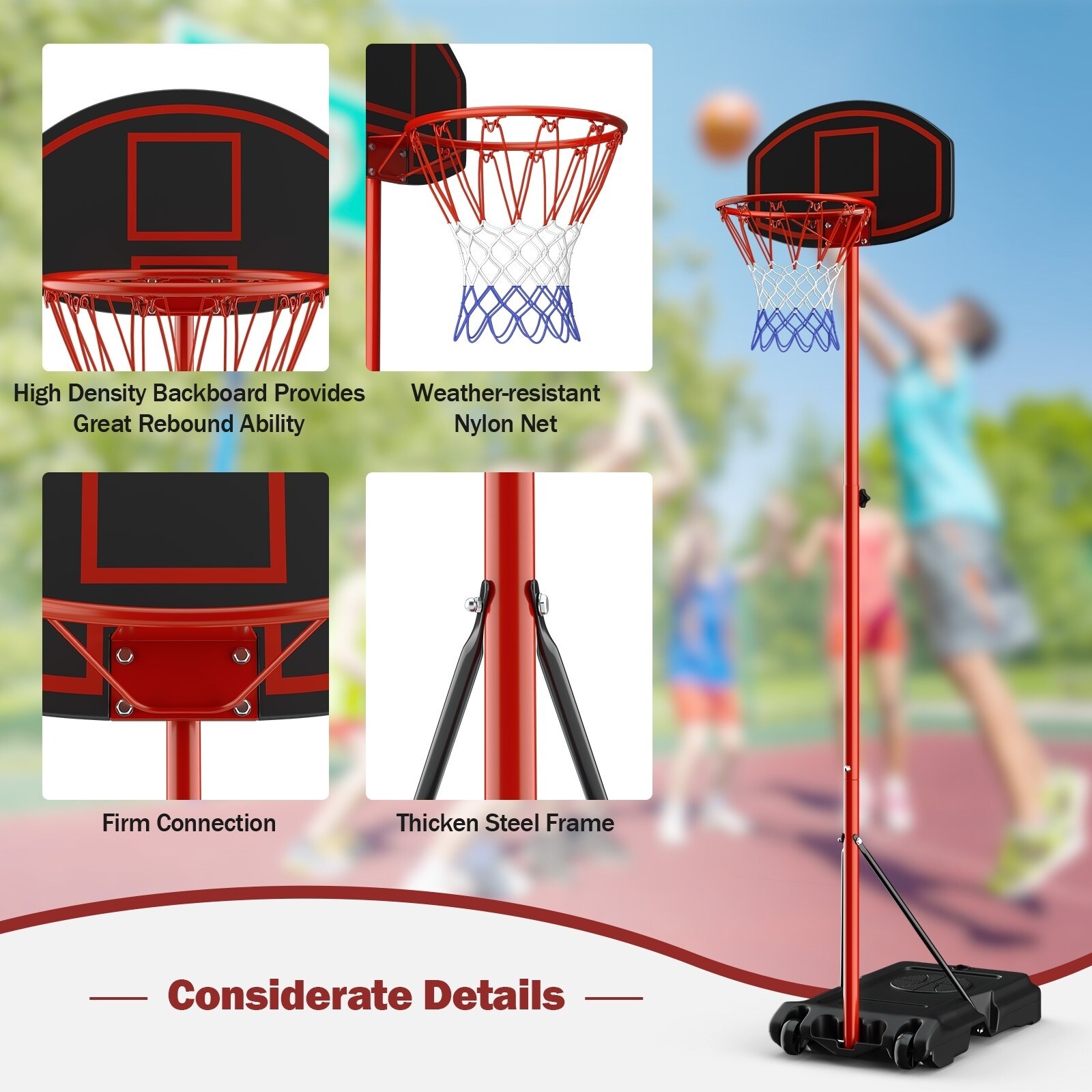 Free Standing Basketball Hoop Net Adjustable Backboard Stand Wheels Set Portable 