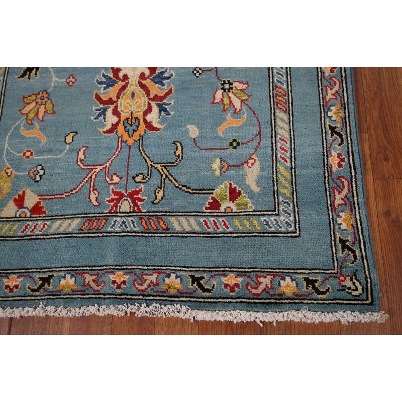 Light Blue Floral Oushak Oriental Accent Rug Handmade Wool Carpet - 3'3" x 5'0"
