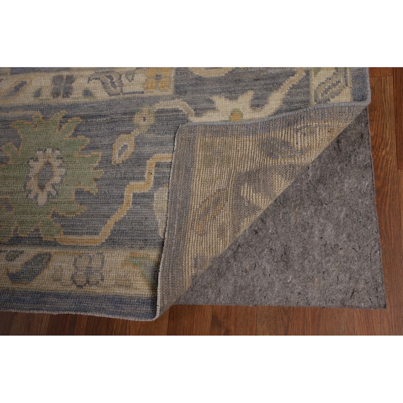 Blue Floral Oushak Turkish Large Rug Hand-Knotted Wool Carpet - 9'11"x 14'0"