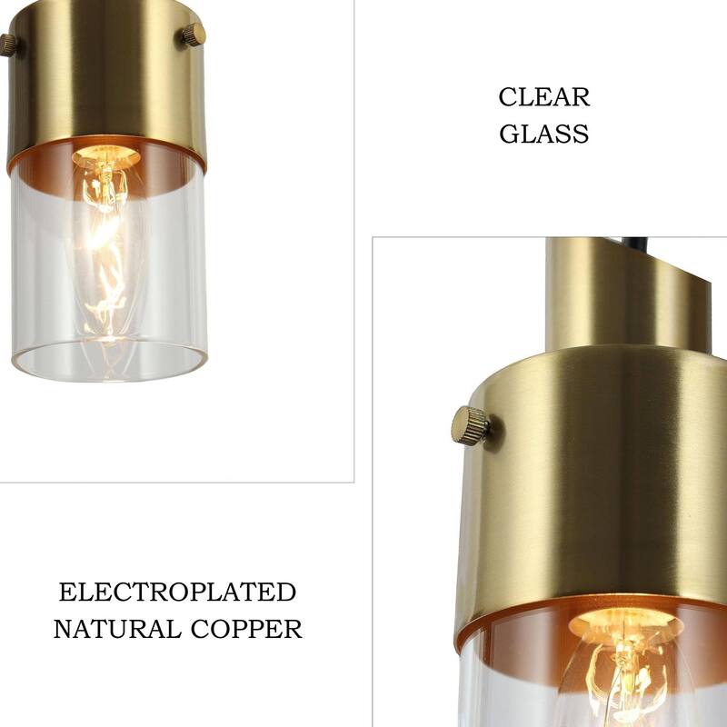 Mid-Century Modern 1-Light Gold Hanging Pendant Lights Cylinder Glass Kitchen Island Lights - 3"L