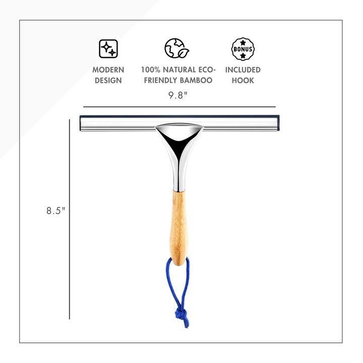 ToiletTree Products All Purpose Bamboo Stainless Steel Squeegee - Rust Proof Deluxe Squeegee with Hanging Hook