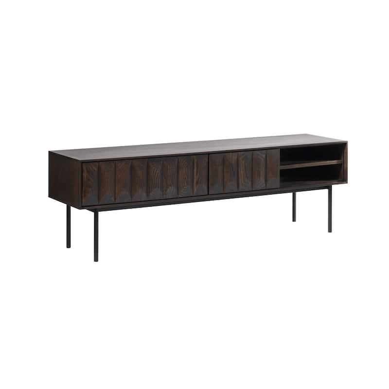 Rye Studio Modern 63" Wide 2-Drawer TV Lowboard, Espresso Oak - 16"W x 63"L x 20"H