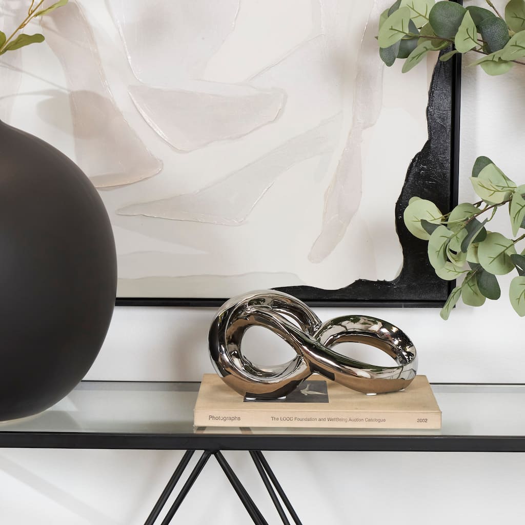 Silver Ceramic Infinity Loop Abstract Decorative Sculpture