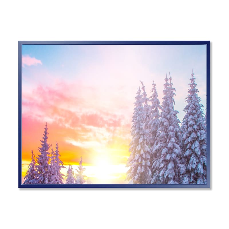 Designart "Winter Sunset in Bulgaria" Landscape Photo Framed Canvas Art Print