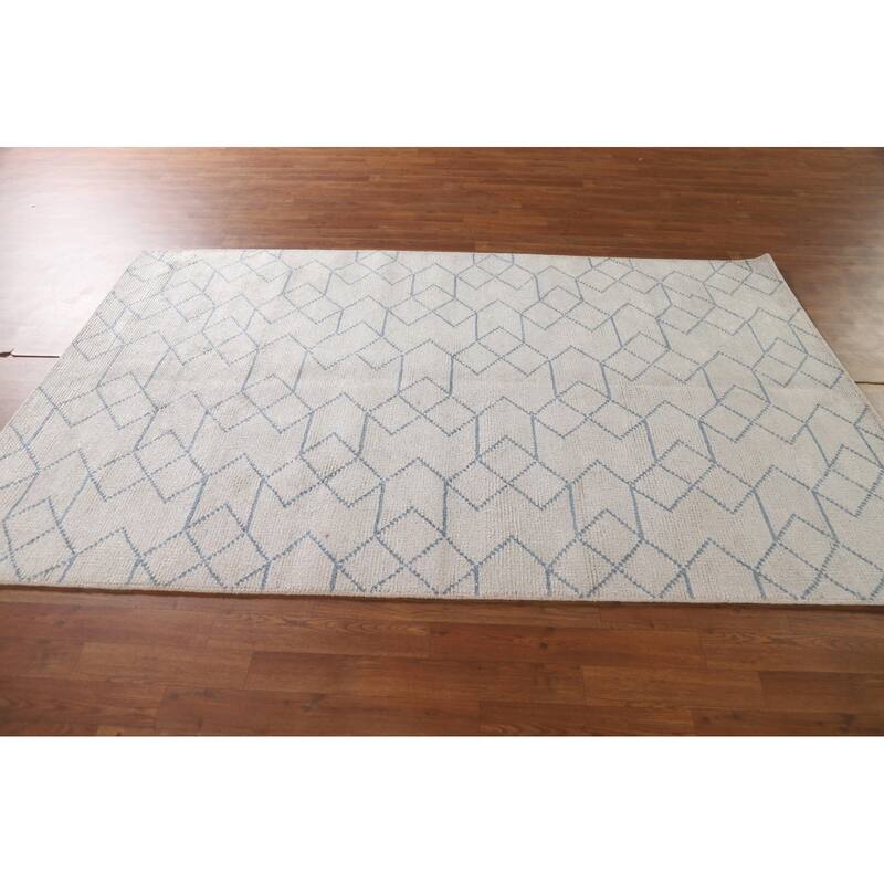 All-Over Trellis Moroccan Oriental Area Rug Hand-Knotted Wool Carpet - 5'1"x 8'0"