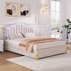 preview thumbnail 1 of 25, Queen Size Velvet Upholstered Platform Bed with 4 Drawers and 16 Colors and 4 Patterns RGB Lights, Irregular Metal Bed Legs Queen - Beige