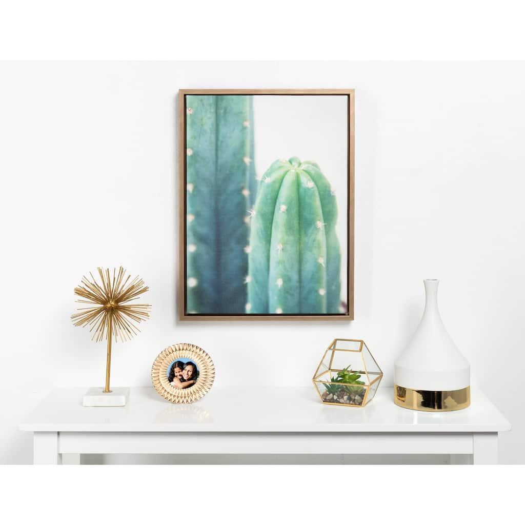 Kate and Laurel Sylvie Cactus 18x24 Gold Framed Canvas Wall Art by F2 Images