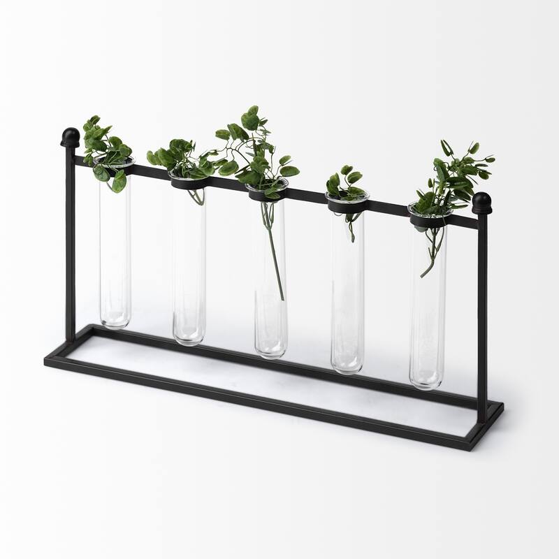 Black Metal Five Test Tube Vase - 4" W x 10" H x 19" D