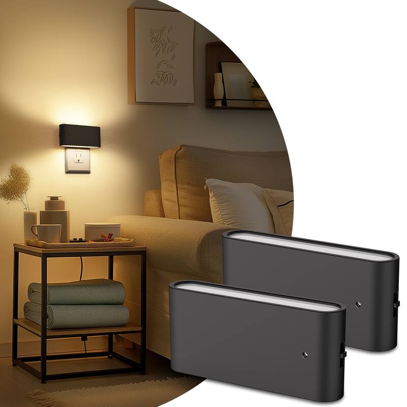 YANSUN 2-Pack Plug-in Light-Sensor Night Light, Horizontal Black Wall Lamp Design