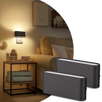 YANSUN 2-Pack Plug-in Light-Sensor Night Light, Horizontal Black Wall Lamp Design