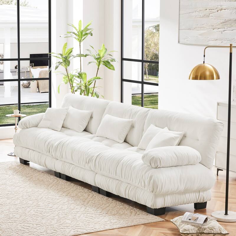Roomfitters 3-Seater Modular Chenille Sofa, Deep Seat Cloud Couch with Round Bolster Armrests