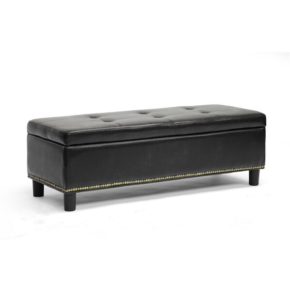 Colton Black Modern Leather Ottoman w/Spacious Storage Space
