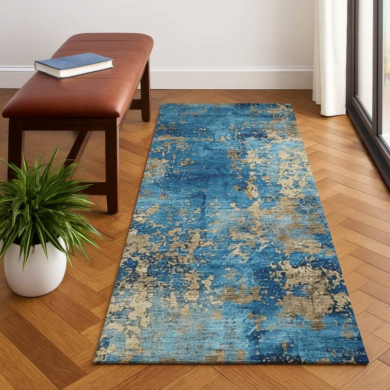 Premium Washable Super Soft Chic Abstract Mayfield Rug - Blue - 2'3" x 7'6"