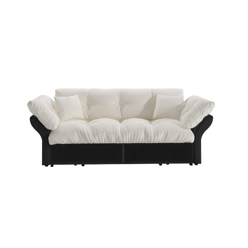Queen Pull Out Sofa Bed, 3-in-1 Convertible Sleeper Tufted Sofa with 2 Soft Pillows, Velvet Loveseat Bed