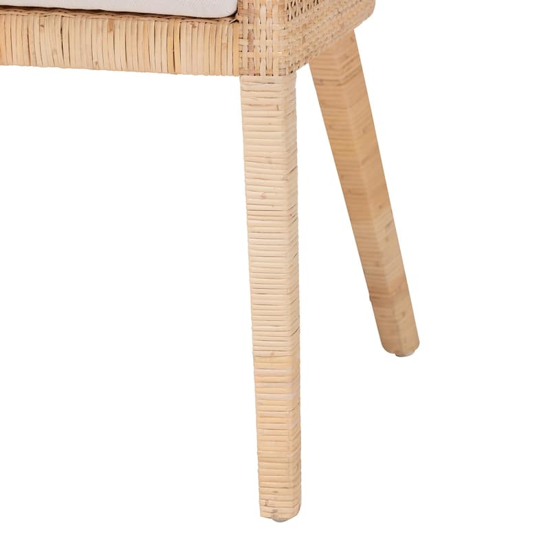 Beata Natural Rattan Dining Chair - Handcrafted Wingback Accent Chair with Removable Cushion, Coastal Boho Seating