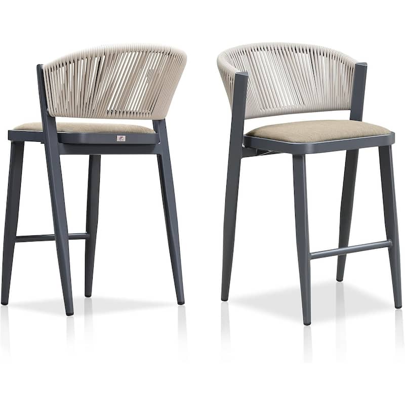 PURPLE LEAF Bar Stool Set of 2 Outdoor Rattan Bar Chair with Back Metal Bar Height Stool Wicker Barstool Dark Grey - N/A - Counter Height-Umber Cushion