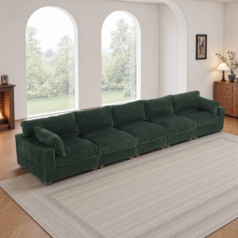 Plush Corduroy Upholstered Modular Sectional Sofa with Pillows