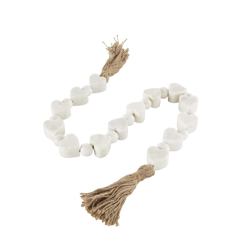 Marble Heart Handmade Garland with Tassel with Knotted Brown Jute - White - Roche River Decor