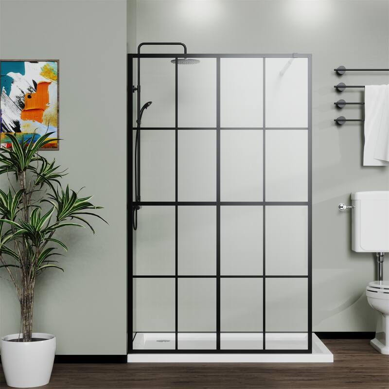 46" X 72" Shower Screen Walk-in Wet-room Black - Black