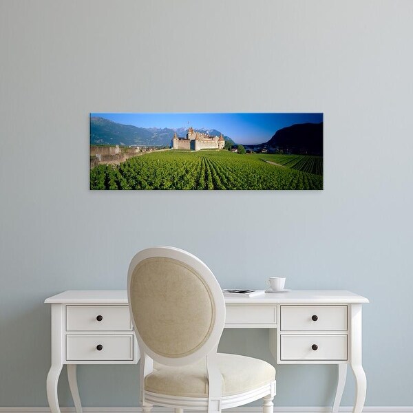 Easy Art Prints Panoramic Image 'Vineyard, Aigle Castle, Musee de la Vigne et du Vin, Vaud, Switzerland' Canvas Art