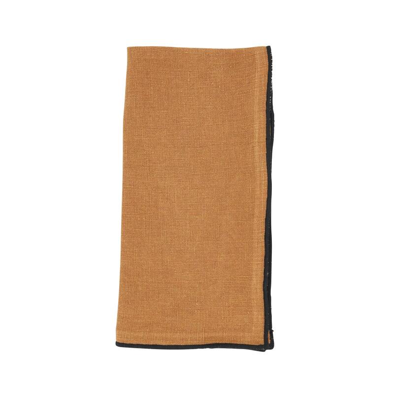 Stonewashed Linen Napkins With Stitched Border Design (Set of 4)