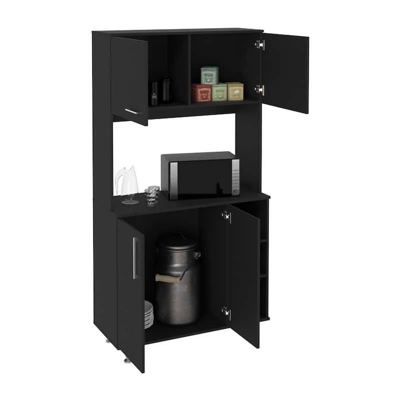 Pantry Kit, Four Legs, Double Door Cabinet, Three Shelves -Black