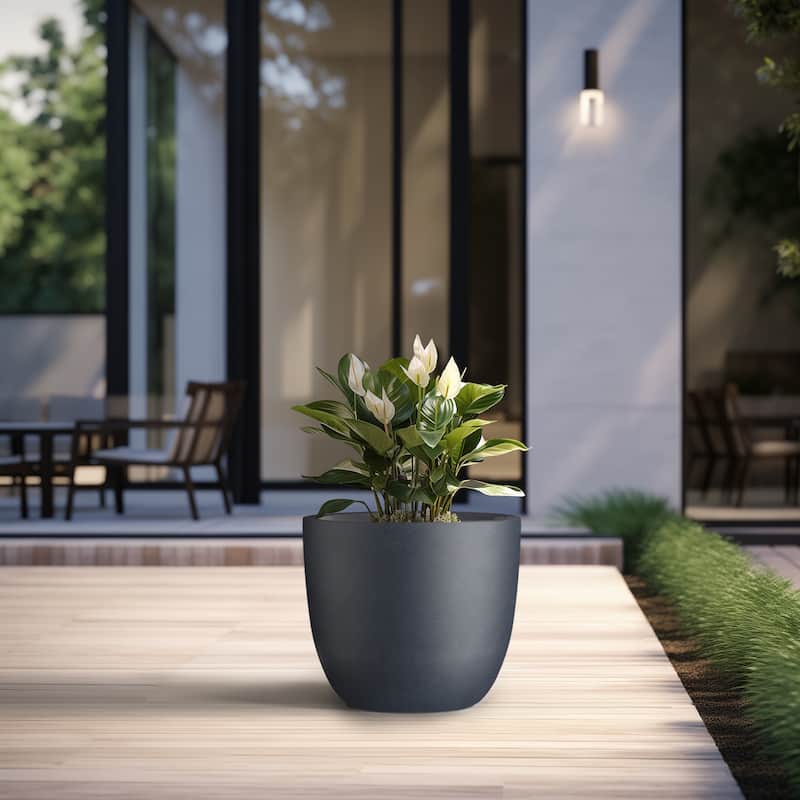 Tall Concrete Round Plant Pots / Large Indoor and Outdoor flower Planters - 18 Inch x 17 Inch - Granite Gray