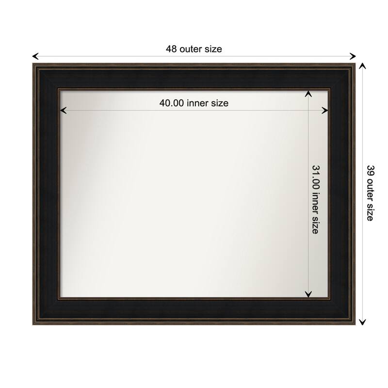Mezzanine Espresso Framed Non-Beveled Custom Wall Mirror, Bathroom Vanity Mirror - Outer Size: 47.75 x 38.75