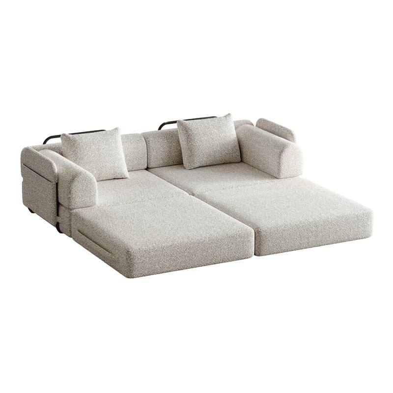 Set of 2 Loveseat Couch Chenille Modular Splicing Sectional Sofa Convertible Sleeper Sofa Bed with Side Pockets and Pillows