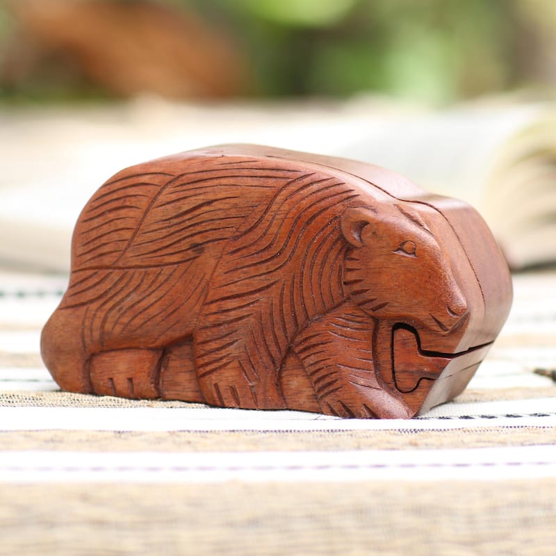 Novica Handmade Hungry Bear Wood Puzzle Box