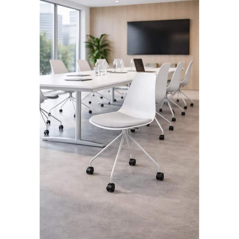 Set of 2 Ergonomic Office Armless Task Chairs with Wheels Plastic Fabric Padded Seat Curved Round Metal Wire Legs for Computer