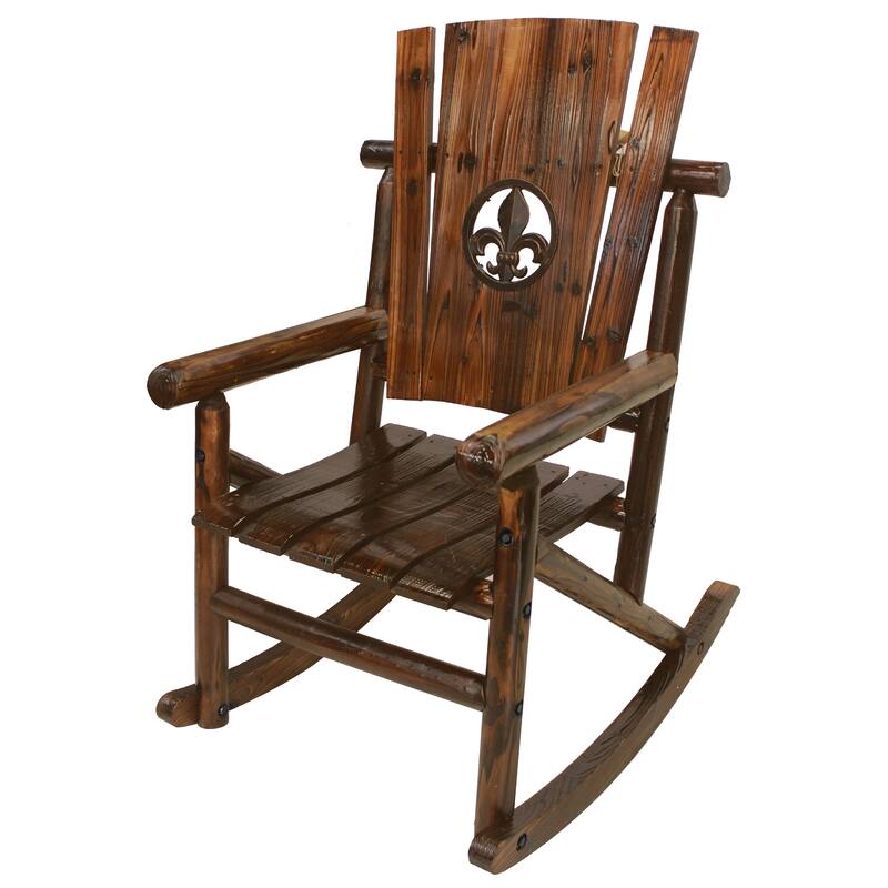 Leigh Country Char-Log Adult Rocker with Fleur-De-Lis - Brown