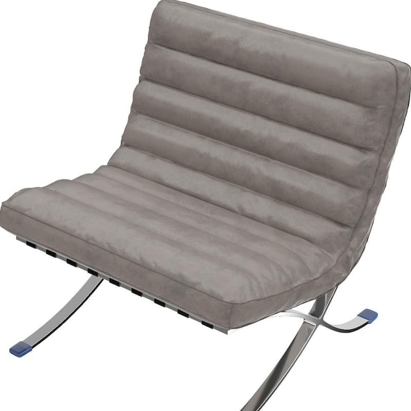 HomeRoots 29" Gray and Silver Tufted Leather and Upholstered Folding Lounge Chair - 29.30 in. x 28.00 in. x 29.30 in.